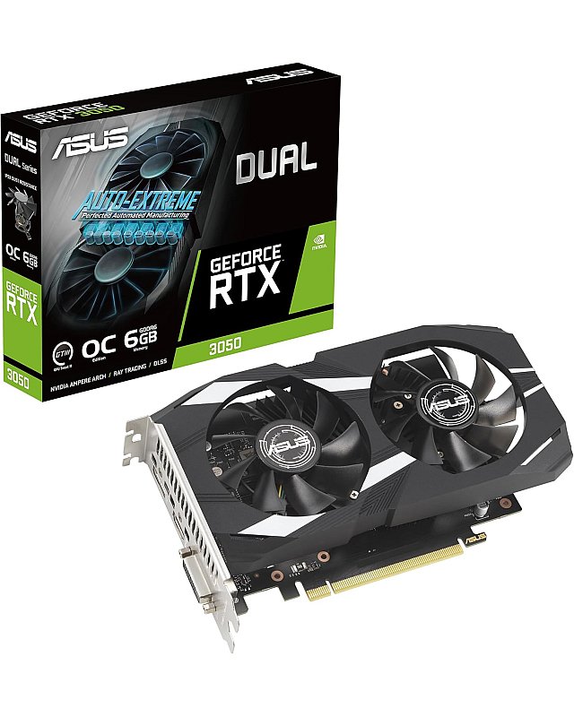 ASUS Dual GeForce RTX 3050 OC Edition 6GB GDDR6 Gaming Grafikkarte (Nvidia GeForce RTX3050 DLSS, PCIe 4.0, 1x HDMI 2.1a, 1x DisplayPort 1.4a, DUAL-RTX3050-O6G)