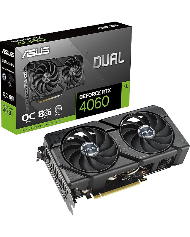 ASUS Dual GeForce RTX 4060 EVO OC Edition 8GB GDDR6 (PCIe 4.0, 8GB GDDR6, DLSS 3, HDMI 2.1a, DisplayPort 1.4a, Axial-Tech-Lüfterdesign, 0dB, Dual BIOS, Auto-Extreme-Technologie)