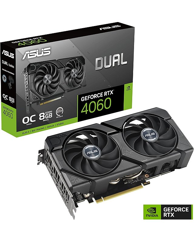 ASUS Dual GeForce RTX 4060 EVO OC Edition 8GB GDDR6 (PCIe 4.0, 8GB GDDR6, DLSS 3, HDMI 2.1a, DisplayPort 1.4a, Axial-Tech-Lüfterdesign, 0dB, Dual BIOS, Auto-Extreme-Technologie)
