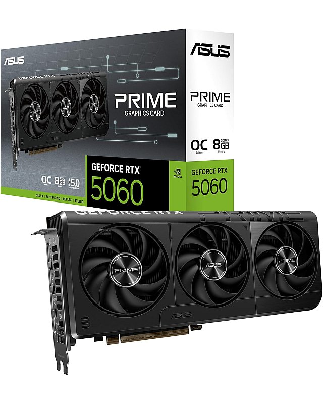 ASUS Prime GeForce RTX 5060 8GB GDDR7 OC Edition Gaming Grafikkarte (Nvidia GeForce RTX5060 DLSS 4, 2,5-Slot Design, PCIe 5.0, 3X DisplayPort 2.1b, 1x HDMI 2.1b, PRIME-RTX5060-O8G)