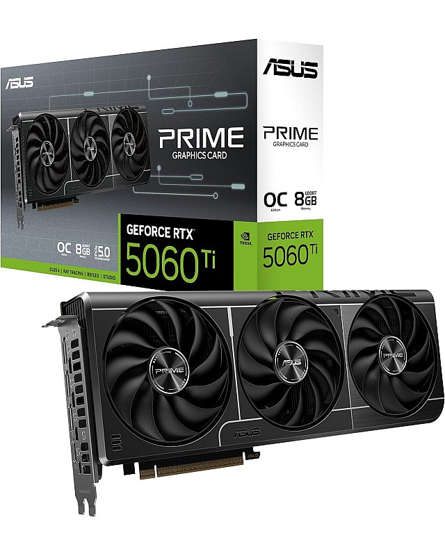 ASUS Prime GeForce RTX 5060 Ti 8GB GDDR7 OC Edition Gaming Grafikkarte (Nvidia GeForce RTX5060Ti DLSS 4, 2,5-Slot Design, PCIe 5.0, 3X DisplayPort 2.1b, 1x HDMI 2.1b, PRIME-RTX5060TI-O8G)
