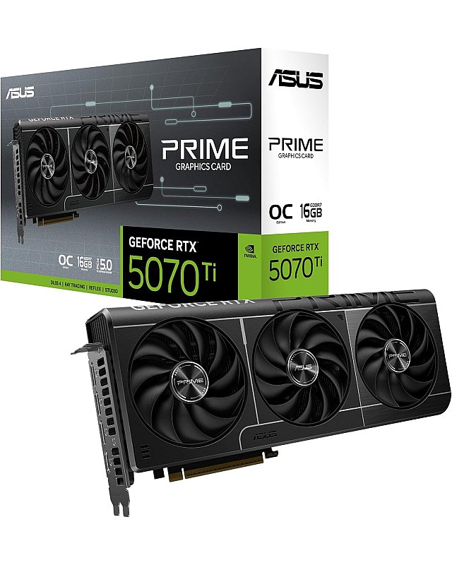 ASUS Prime GeForce RTX 5070 Ti 16GB GDDR7 OC Edition Gaming Grafikkarte (Nvidia GeForce RTX5070 Ti DLSS 4, 2,5-Slot Design, PCIe 5.0, 3X DisplayPort 2.1b, 1x HDMI 2.1b, PRIME-RTX5070TI-O16G)