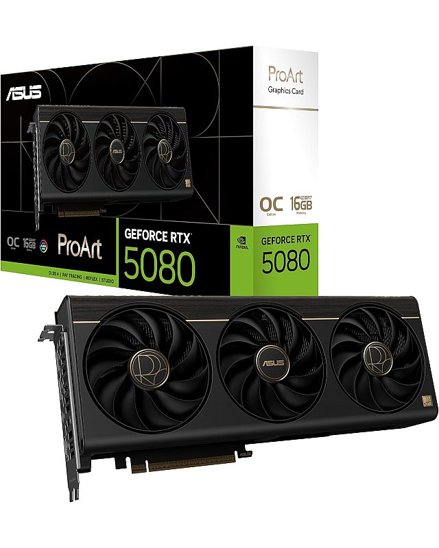 ASUS ProArt GeForce RTX 5080 16GB OC Edition GDDR7 Content Creation Grafikkarte (NVIDIA Blackwell, DLSS 4, Gaming, 2,5-Slot, PCIe 5.0, 1x USB-C, 1x HDMI 2.1b, 2x DisplayPort 2.1b, PROART-RTX5080-O16G)
