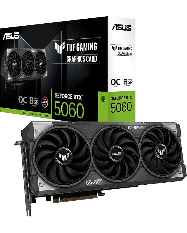 ASUS TUF Gaming GeForce RTX 5060 OC Edition 8GB GDDR7 Gaming Grafikkarte (Nvidia GeForce RTX5060 DLSS 4, 3,125-Slot Design, PCIe 5.0, 3X DisplayPort 2.1b, 1x HDMI 2.1b, TUF-RTX5060-O8G-GAMING)