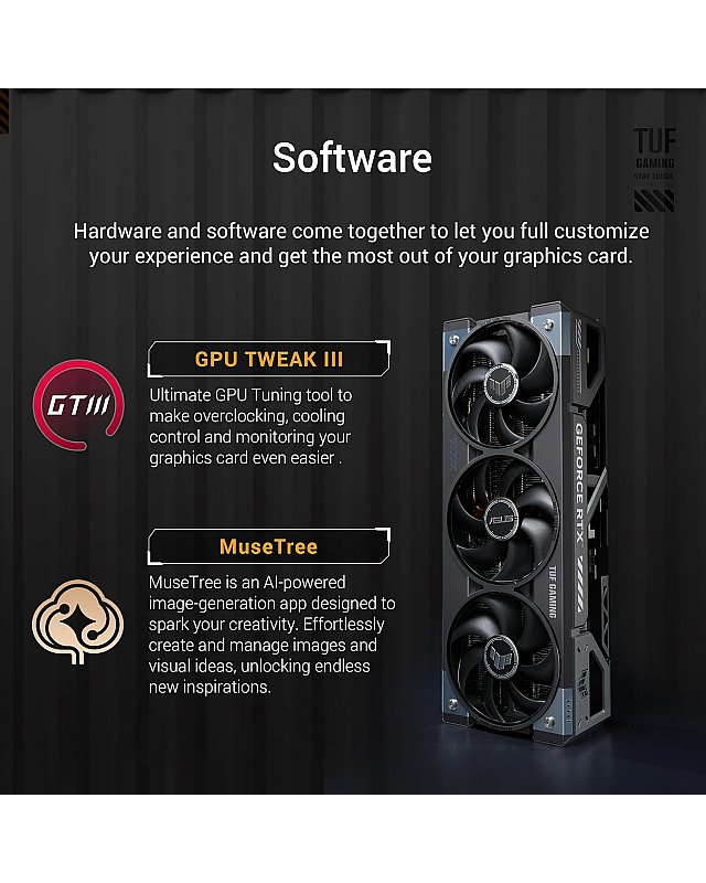 ASUS TUF Gaming GeForce RTX 5080 OC Edition 16GB GDDR7 Gaming Grafikkarte (Nvidia GeForce RTX5080, 3,6 Slot Design, PCIe 5.0, 2X HDMI 2.1b, 3X DisplayPort 2.1a, TUF-RTX5080-O16G-GAMING)