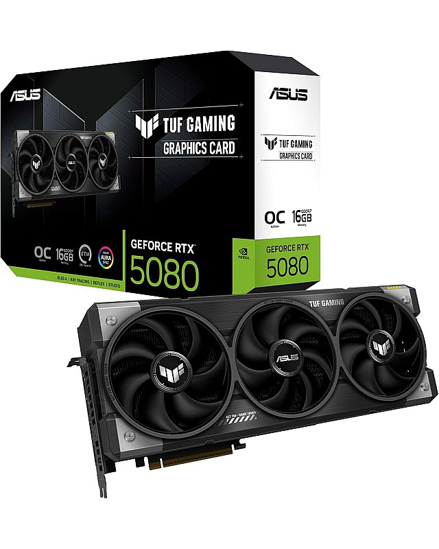 ASUS TUF Gaming GeForce RTX 5080 OC Edition 16GB GDDR7 Gaming Grafikkarte (Nvidia GeForce RTX5080, 3,6 Slot Design, PCIe 5.0, 2X HDMI 2.1b, 3X DisplayPort 2.1a, TUF-RTX5080-O16G-GAMING)