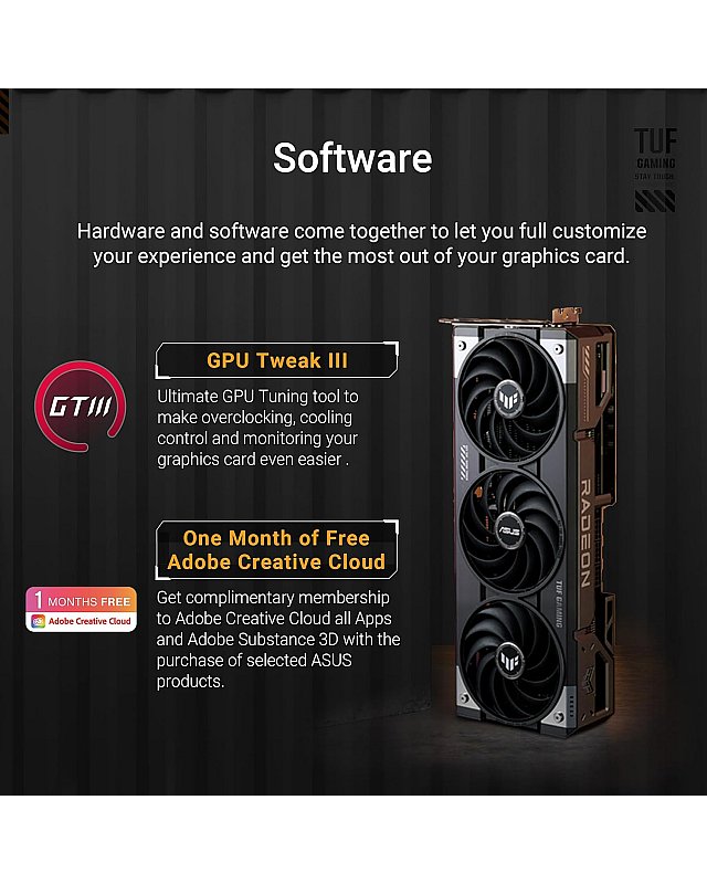 ASUS TUF Gaming Radeon RX 9070 XT OC Edition 16GB GDDR6 Graphics Card (AMD Radeon Radeon RX9070XT, PCIe 5.0, 1x HDMI 2.1b, 3X DisplayPort 2.1a, 3.125 Slot Design, TUF-RX9070XT-O16G-GAMING)