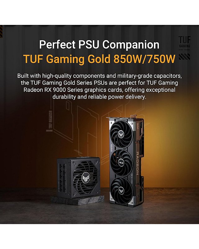 ASUS TUF Gaming Radeon RX 9070 XT OC Edition 16GB GDDR6 Graphics Card (AMD Radeon Radeon RX9070XT, PCIe 5.0, 1x HDMI 2.1b, 3X DisplayPort 2.1a, 3.125 Slot Design, TUF-RX9070XT-O16G-GAMING)