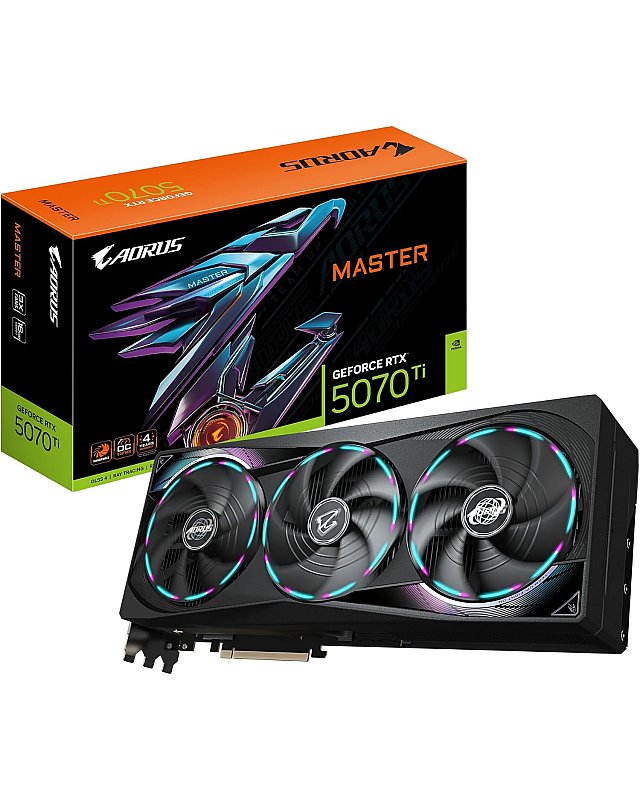 Gigabyte AORUS GeForce RTX 5070 Ti Master 16G Grafikkarte - 16GB GDDR7, 256 Bit, PCI-E 5.0, 2670 MHz Core Clock, 3 x DP 2.1a, 1 x HDMI 2.1b, NVIDIA DLSS 4, GV-N507TAORUS M-16GD