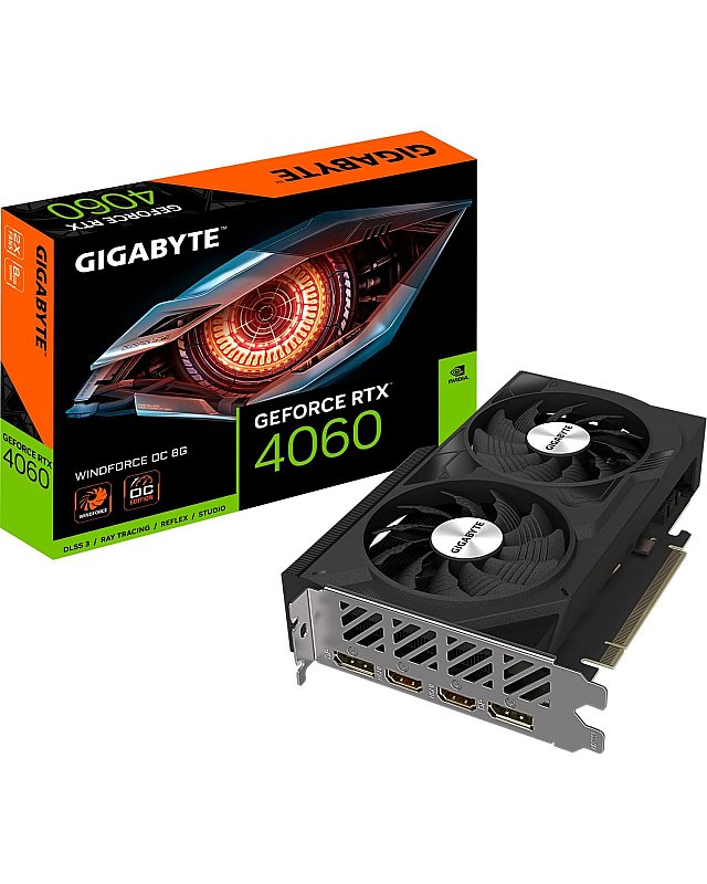 Gigabyte NVIDIA GeForce RTX 4060 WINDFORCE OC Graphics Card - 8GB GDDR6, 128-bit, PCI-E 4.0, 2475MHz Core Clock, 2x DP 1.4, 2x HDMI 2.1a, NVIDIA DLSS 3 - GV-N4060WF2OC-8GD