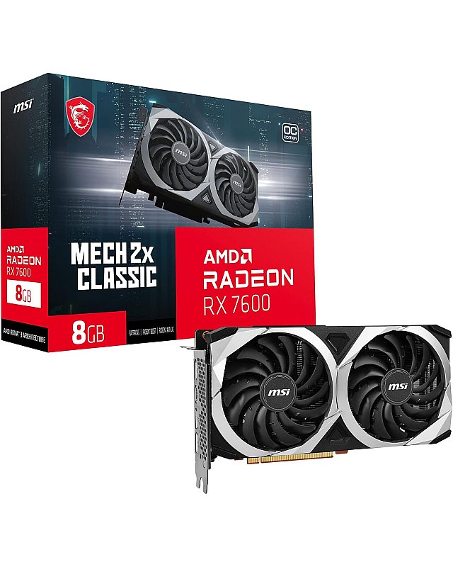 MSI Gaming Radeon RX 7600 128-bit 8GB GDDR6 DP/HDMI Dual Torx 3.0 Fans FreeSync DirectX 12 VR Ready OC Graphics Card (RX 7600 MECH 2X Classic 8G OC)