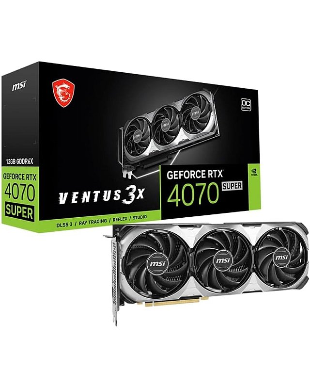 MSI GeForce RTX 4070 SUPER 12G Ventus 3X OC Grafikkarte, NVIDIA RTX 4070 SUPER, 12 GB GDDR6X Speicher, 21Gbps, PCIe 4.0, DLSS3.5