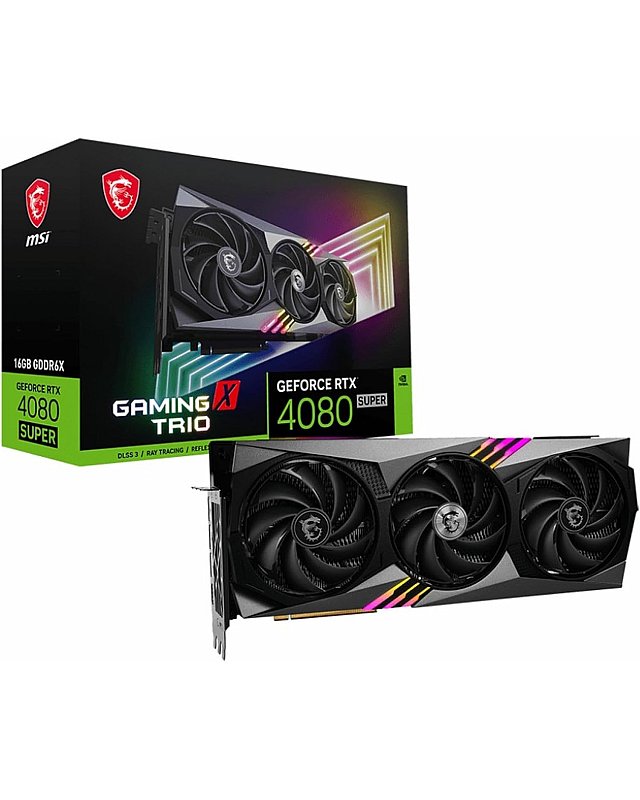 MSI GeForce RTX 4080 SUPER 16G Gaming X Trio — 16 GB GDDR6X, 2610 MHz, PCI Express Gen 4, 256-Bit, 3 x DP v 1.4a, HDMI 2.1a (unterstützt 4K- und 8K-HDR), Schwarz