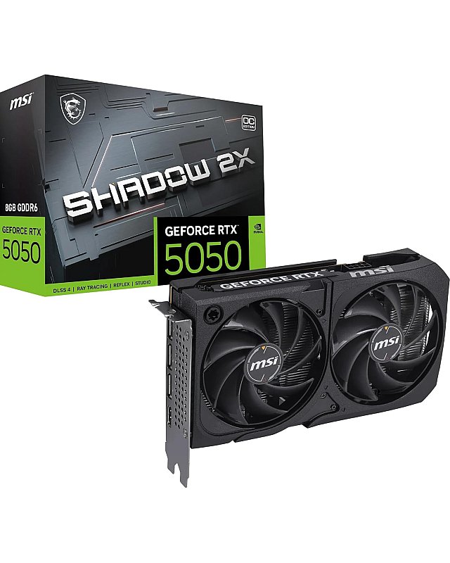 MSI GeForce RTX 5050 8G Shadow 2X OC - 8GB GDDR6 (20Gbps/128-bit), PCIe 5, Boost: 2602 Hz, HDMI 2.1b, DisplayPort 2.1b