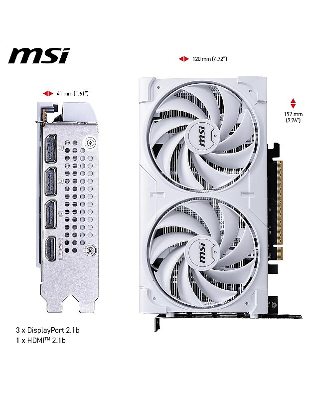 MSI GeForce RTX 5060 8G Ventus 2X OC White - 8GB GDDR7 (28Gbps/128-bit), PCIe 5, Boost: 2527 Hz, HDMI 2.1b, DisplayPort 2.1b