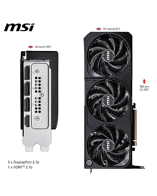 MSI GeForce RTX 5070 Ti 16G Shadow 3X OC — 16GB GDDR7 (28Gbps/256-bit), PCIe 5, Boost: 2482 MHz, HDMI 2.1b, DisplayPort 2.1b