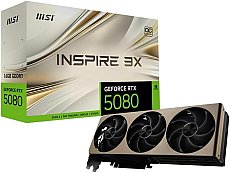 MSI GeForce RTX 5080 16G Inspire 3X OC — 16GB GDDR7 (30Gbps/256-bit), PCIe 5, Boost: 2640 MHz, HDMI 2.1b, DisplayPort 2.1b, DLSS 4