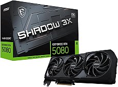 MSI GeForce RTX 5080 16G Shadow 3X OC — 16GB GDDR7 (30Gbps/256-bit), PCIe 5, Boost: 2640 MHz, HDMI 2.1b, DisplayPort 2.1b